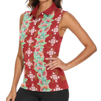 Hawaii Ohia Lehua Women Sleeveless Polo Shirt Tropical Vibes Crimson
