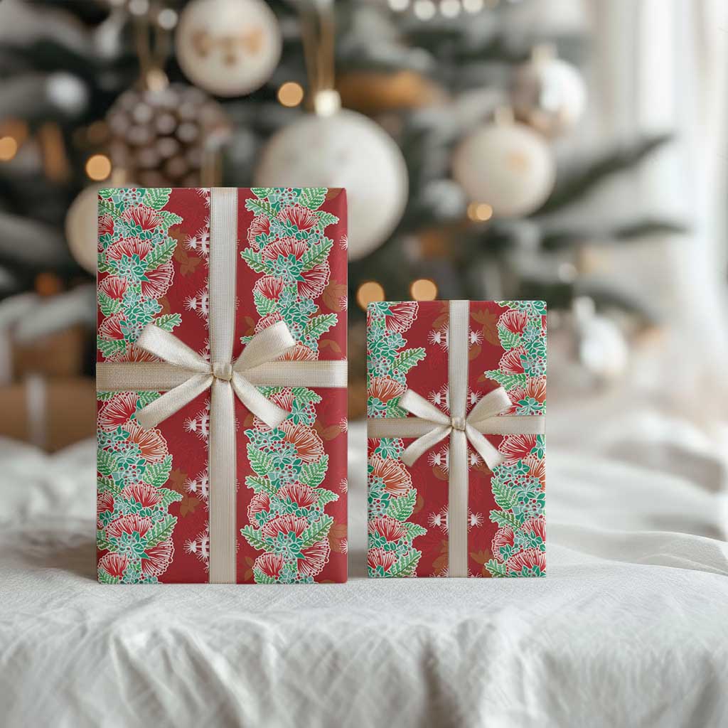 Hawaii Ohia Lehua Wrapping Paper Tropical Vibes Crimson LT05 - Polynesian Pride