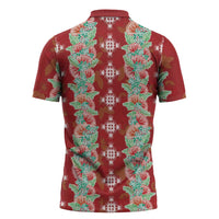 Hawaii Ohia Lehua Zipper Polo Shirt Tropical Vibes Crimson LT05 - Polynesian Pride