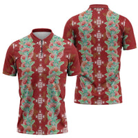 Hawaii Ohia Lehua Zipper Polo Shirt Tropical Vibes Crimson LT05 - Polynesian Pride