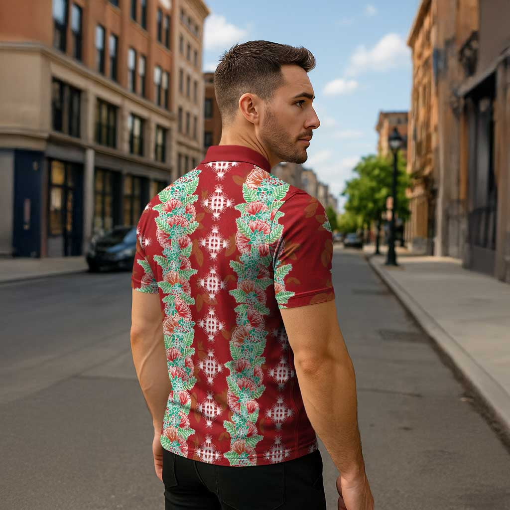 Hawaii Ohia Lehua Zipper Polo Shirt Tropical Vibes Crimson LT05 - Polynesian Pride