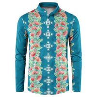Hawaii Ohia Lehua Button Sweatshirt Tropical Vibes Teal LT05 Teal - Polynesian Pride