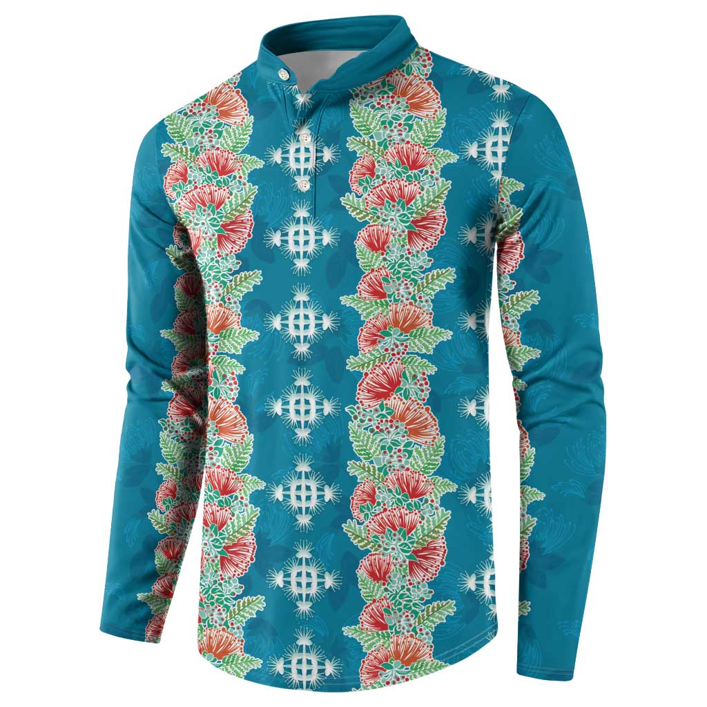 Hawaii Ohia Lehua Button Sweatshirt Tropical Vibes Teal LT05 - Polynesian Pride
