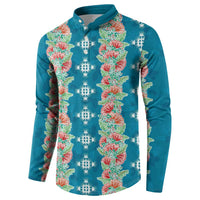Hawaii Ohia Lehua Button Sweatshirt Tropical Vibes Teal LT05 - Polynesian Pride