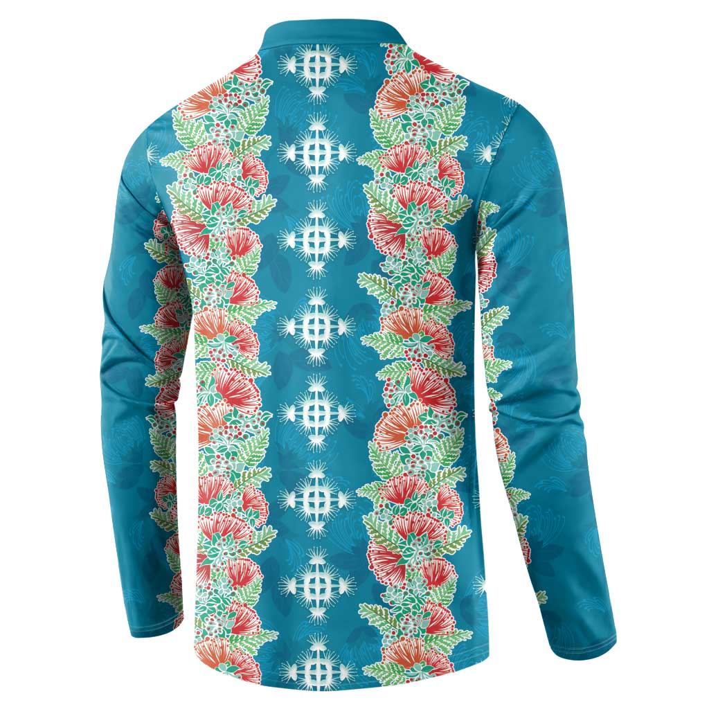 Hawaii Ohia Lehua Button Sweatshirt Tropical Vibes Teal LT05 - Polynesian Pride
