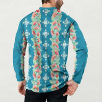 Hawaii Ohia Lehua Button Sweatshirt Tropical Vibes Teal LT05 - Polynesian Pride