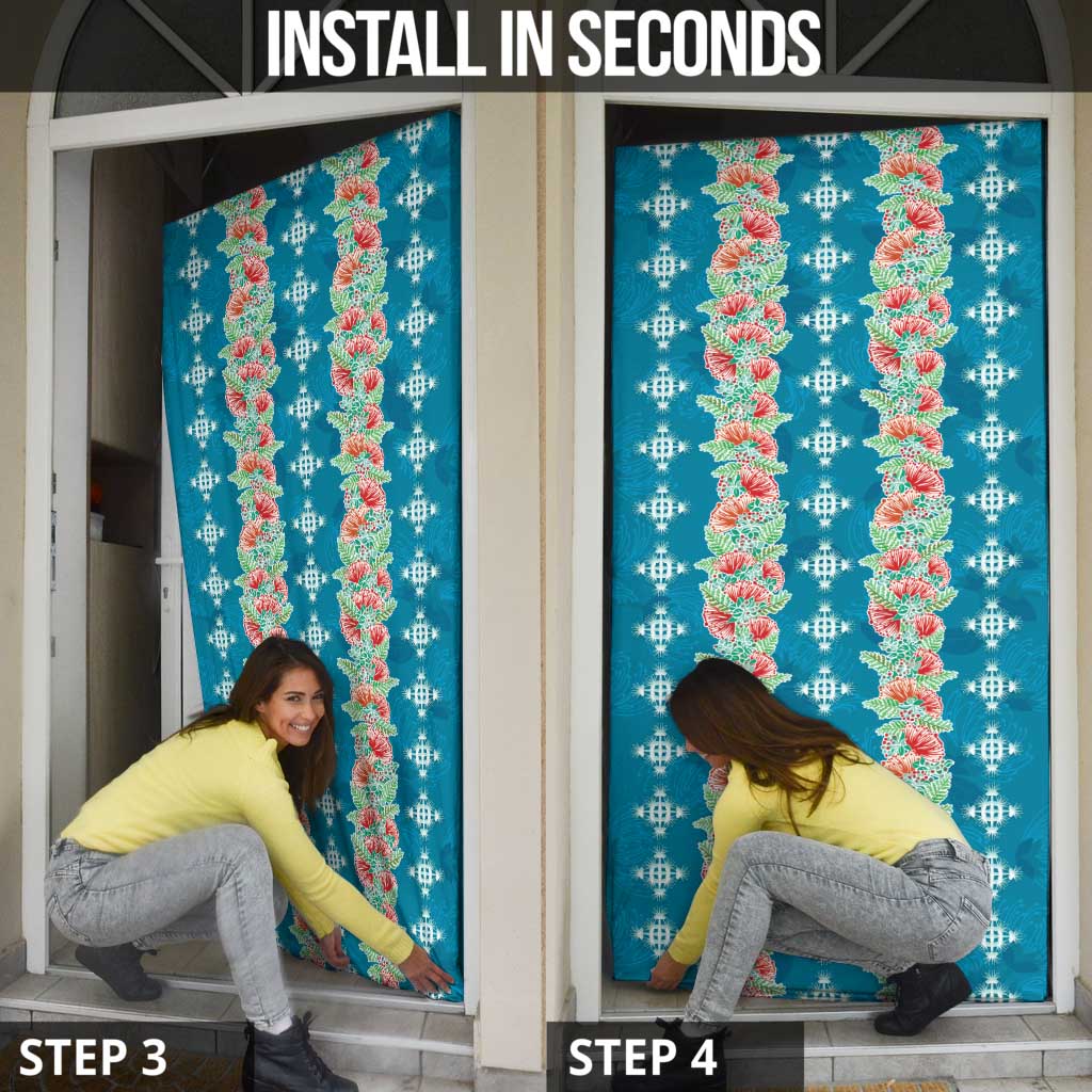 Hawaii Ohia Lehua Door Cover Tropical Vibes Teal LT05 - Polynesian Pride