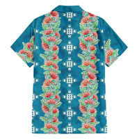 Hawaii Ohia Lehua Family Matching Long Sleeve Bodycon Dress and Hawaiian Shirt Tropical Vibes Teal