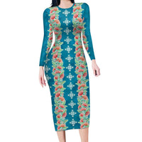 Hawaii Ohia Lehua Family Matching Long Sleeve Bodycon Dress and Hawaiian Shirt Tropical Vibes Teal