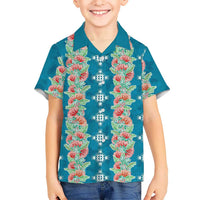 Hawaii Ohia Lehua Family Matching Long Sleeve Bodycon Dress and Hawaiian Shirt Tropical Vibes Teal