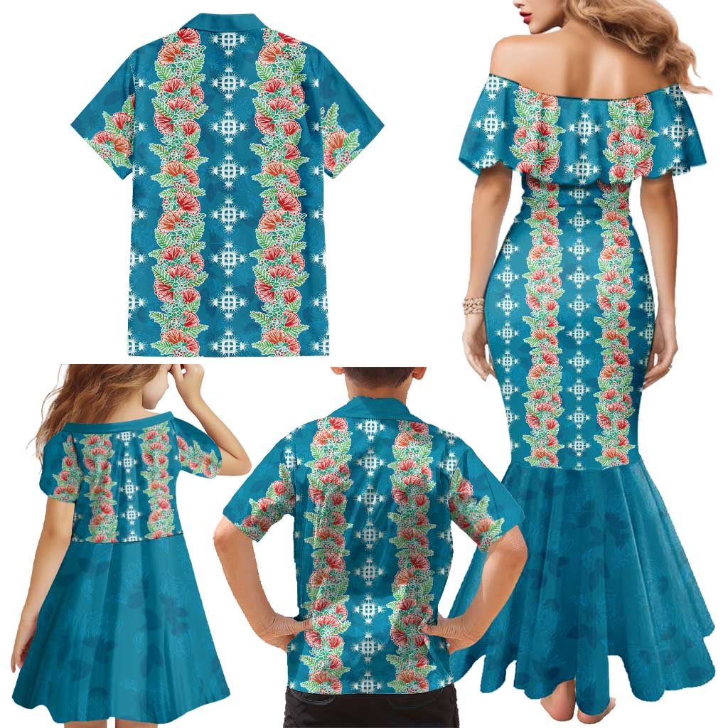 Hawaii Ohia Lehua Family Matching Mermaid Dress and Hawaiian Shirt Tropical Vibes Teal