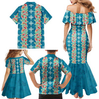 Hawaii Ohia Lehua Family Matching Mermaid Dress and Hawaiian Shirt Tropical Vibes Teal