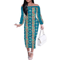 Hawaii Ohia Lehua Family Matching Off The Shoulder Long Sleeve Dress and Hawaiian Shirt Tropical Vibes Teal