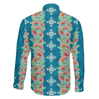 Hawaii Ohia Lehua Family Matching Off Shoulder Maxi Dress and Hawaiian Shirt Tropical Vibes Teal
