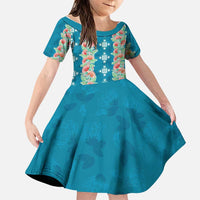 Hawaii Ohia Lehua Family Matching Off Shoulder Short Dress and Hawaiian Shirt Tropical Vibes Teal