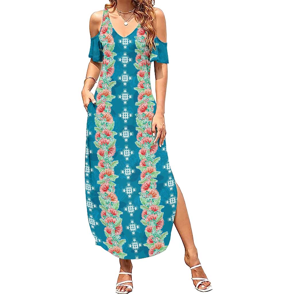 Hawaii Ohia Lehua Family Matching Summer Maxi Dress and Hawaiian Shirt Tropical Vibes Teal