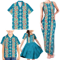 Hawaii Ohia Lehua Family Matching Tank Maxi Dress and Hawaiian Shirt Tropical Vibes Teal