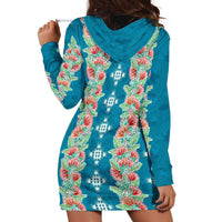 Hawaii Ohia Lehua Hoodie Dress Tropical Vibes Teal LT05 - Polynesian Pride