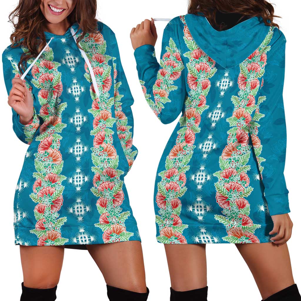 Hawaii Ohia Lehua Hoodie Dress Tropical Vibes Teal LT05 - Polynesian Pride