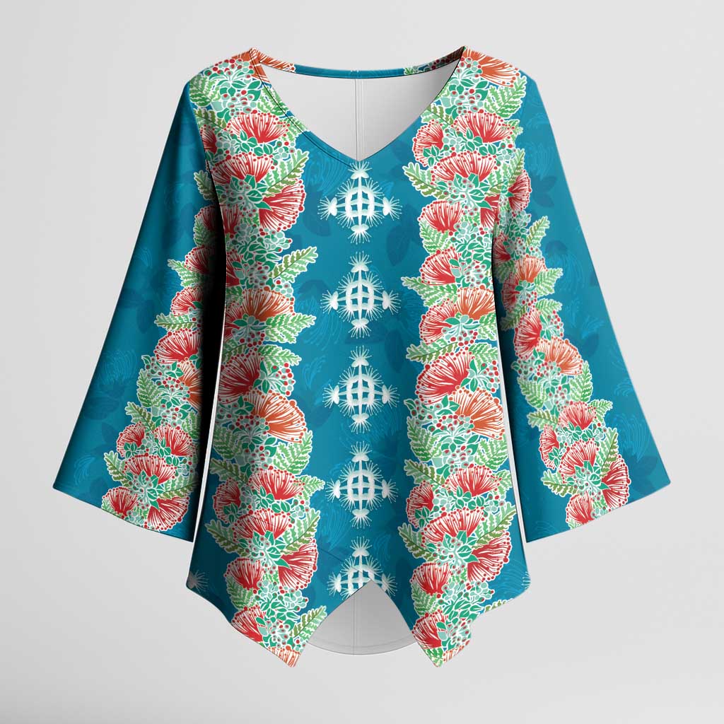 Hawaii Ohia Lehua Kimono Sleeve Blouse Tropical Vibes Teal LT05 Female Teal - Polynesian Pride