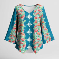 Hawaii Ohia Lehua Kimono Sleeve Blouse Tropical Vibes Teal LT05 Female Teal - Polynesian Pride