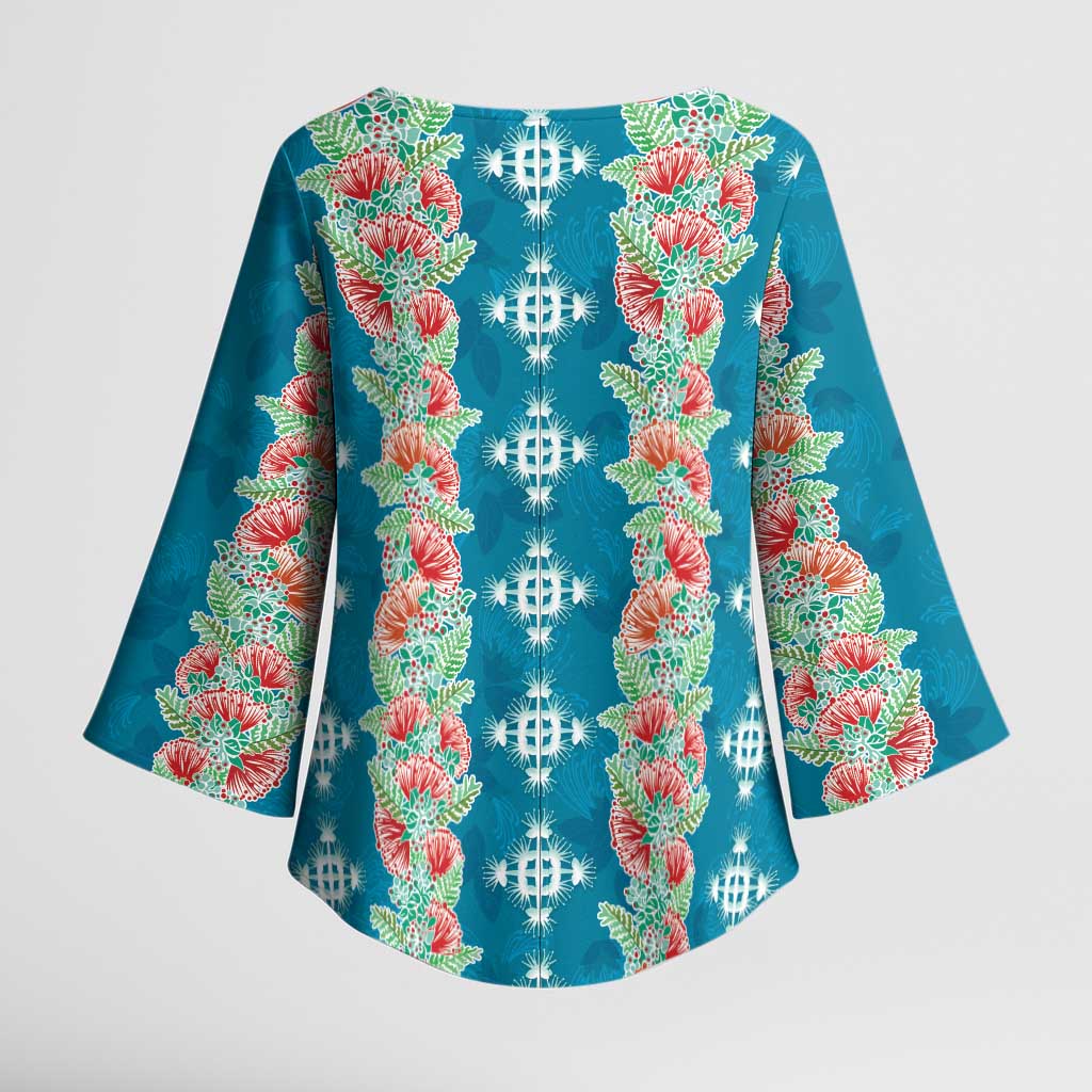 Hawaii Ohia Lehua Kimono Sleeve Blouse Tropical Vibes Teal LT05 - Polynesian Pride