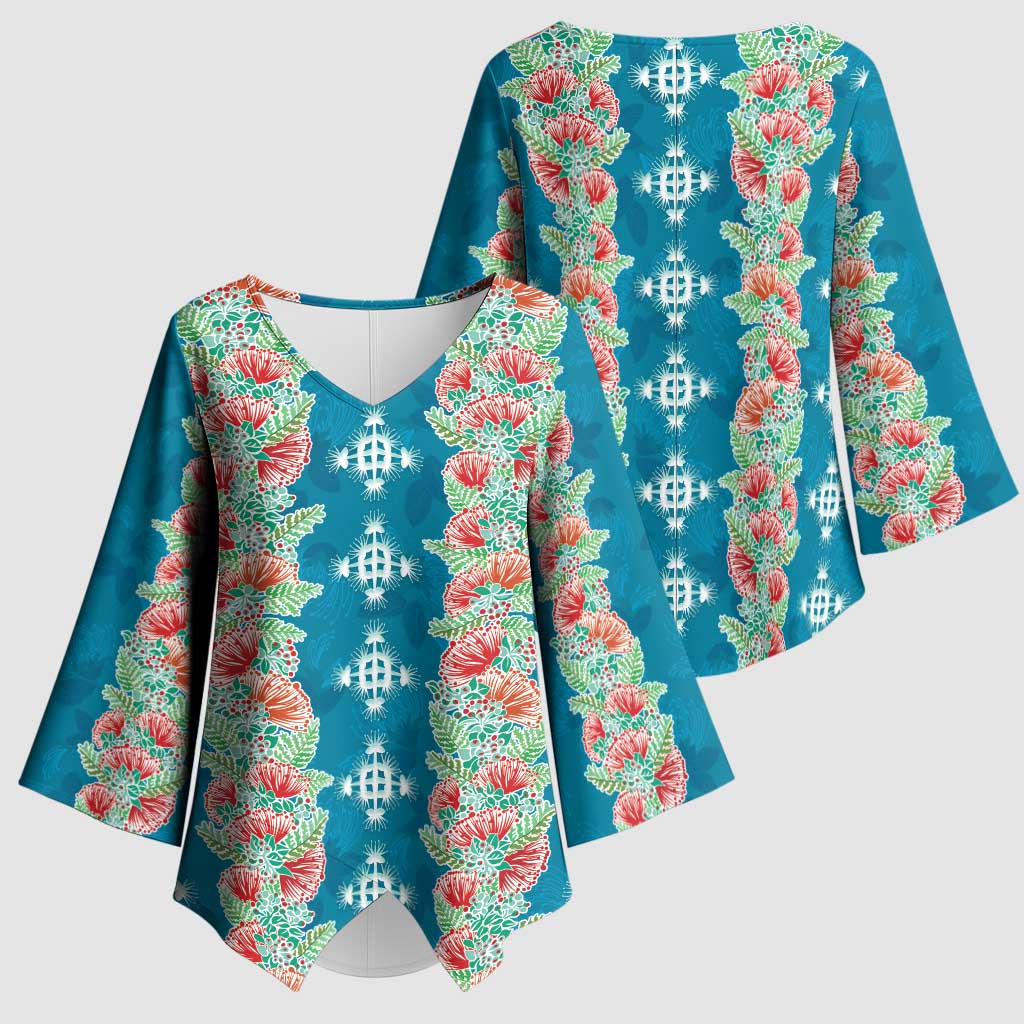 Hawaii Ohia Lehua Kimono Sleeve Blouse Tropical Vibes Teal LT05 - Polynesian Pride