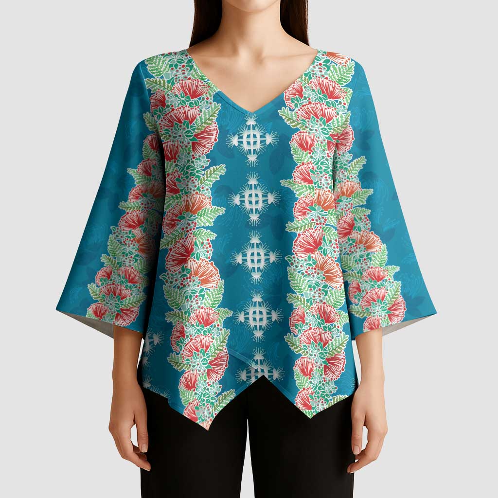Hawaii Ohia Lehua Kimono Sleeve Blouse Tropical Vibes Teal LT05 - Polynesian Pride