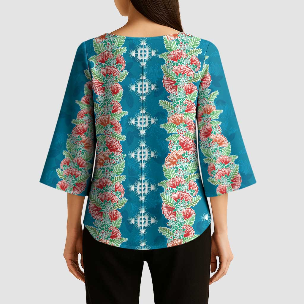 Hawaii Ohia Lehua Kimono Sleeve Blouse Tropical Vibes Teal LT05 - Polynesian Pride