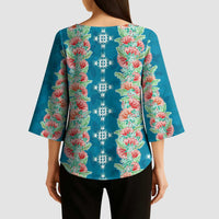 Hawaii Ohia Lehua Kimono Sleeve Blouse Tropical Vibes Teal LT05 - Polynesian Pride
