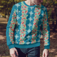 Hawaii Ohia Lehua Ugly Christmas Sweater Tropical Vibes Teal LT05 - Polynesian Pride