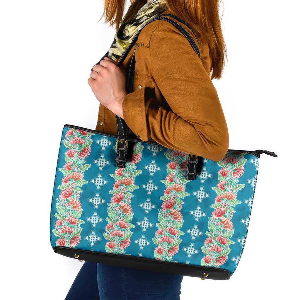 Hawaii Ohia Lehua Leather Tote Bag Tropical Vibes Teal LT05 Teal - Polynesian Pride
