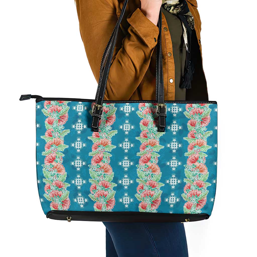 Hawaii Ohia Lehua Leather Tote Bag Tropical Vibes Teal LT05 - Polynesian Pride