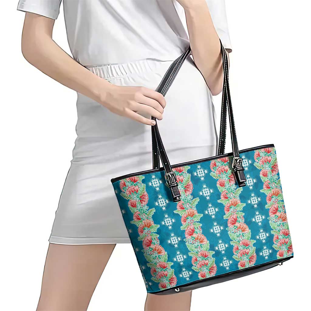 Hawaii Ohia Lehua Leather Tote Bag Tropical Vibes Teal LT05 - Polynesian Pride