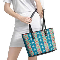Hawaii Ohia Lehua Leather Tote Bag Tropical Vibes Teal LT05 - Polynesian Pride