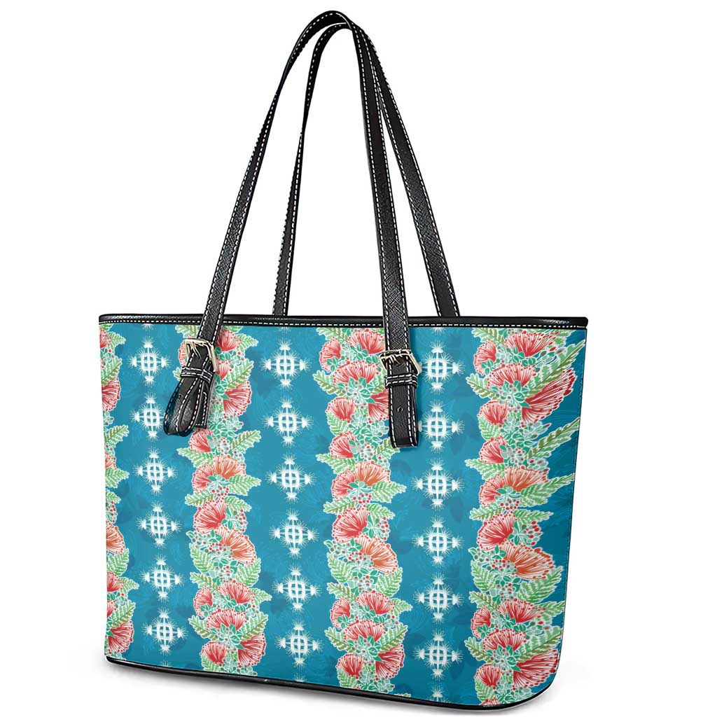 Hawaii Ohia Lehua Leather Tote Bag Tropical Vibes Teal LT05 - Polynesian Pride