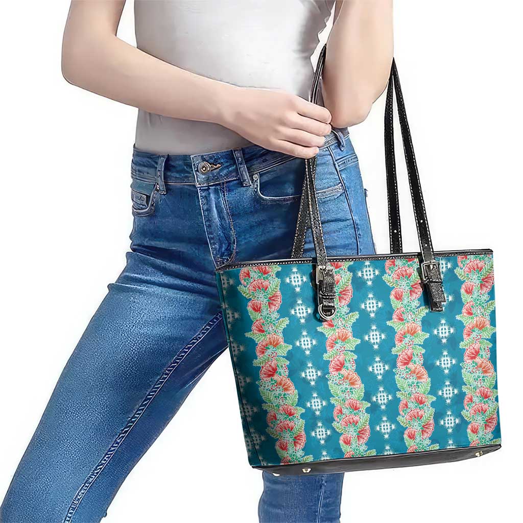 Hawaii Ohia Lehua Leather Tote Bag Tropical Vibes Teal LT05 - Polynesian Pride