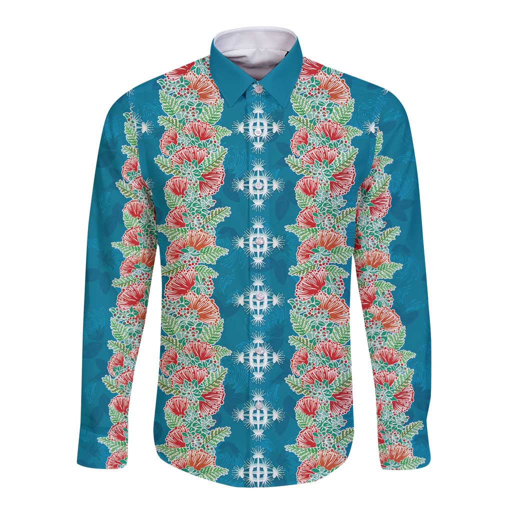 Hawaii Ohia Lehua Long Sleeve Button Shirt Tropical Vibes Teal LT05 Unisex Teal - Polynesian Pride
