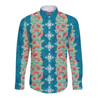 Hawaii Ohia Lehua Long Sleeve Button Shirt Tropical Vibes Teal LT05 Unisex Teal - Polynesian Pride