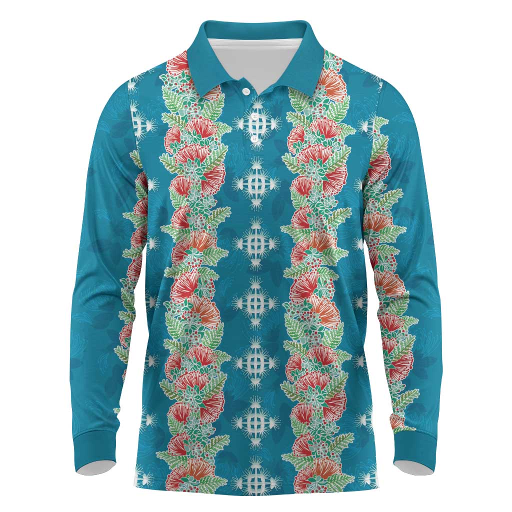 Hawaii Ohia Lehua Long Sleeve Polo Shirt Tropical Vibes Teal LT05 Teal - Polynesian Pride
