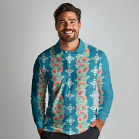Hawaii Ohia Lehua Long Sleeve Polo Shirt Tropical Vibes Teal LT05 - Polynesian Pride