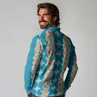 Hawaii Ohia Lehua Long Sleeve Polo Shirt Tropical Vibes Teal LT05 - Polynesian Pride