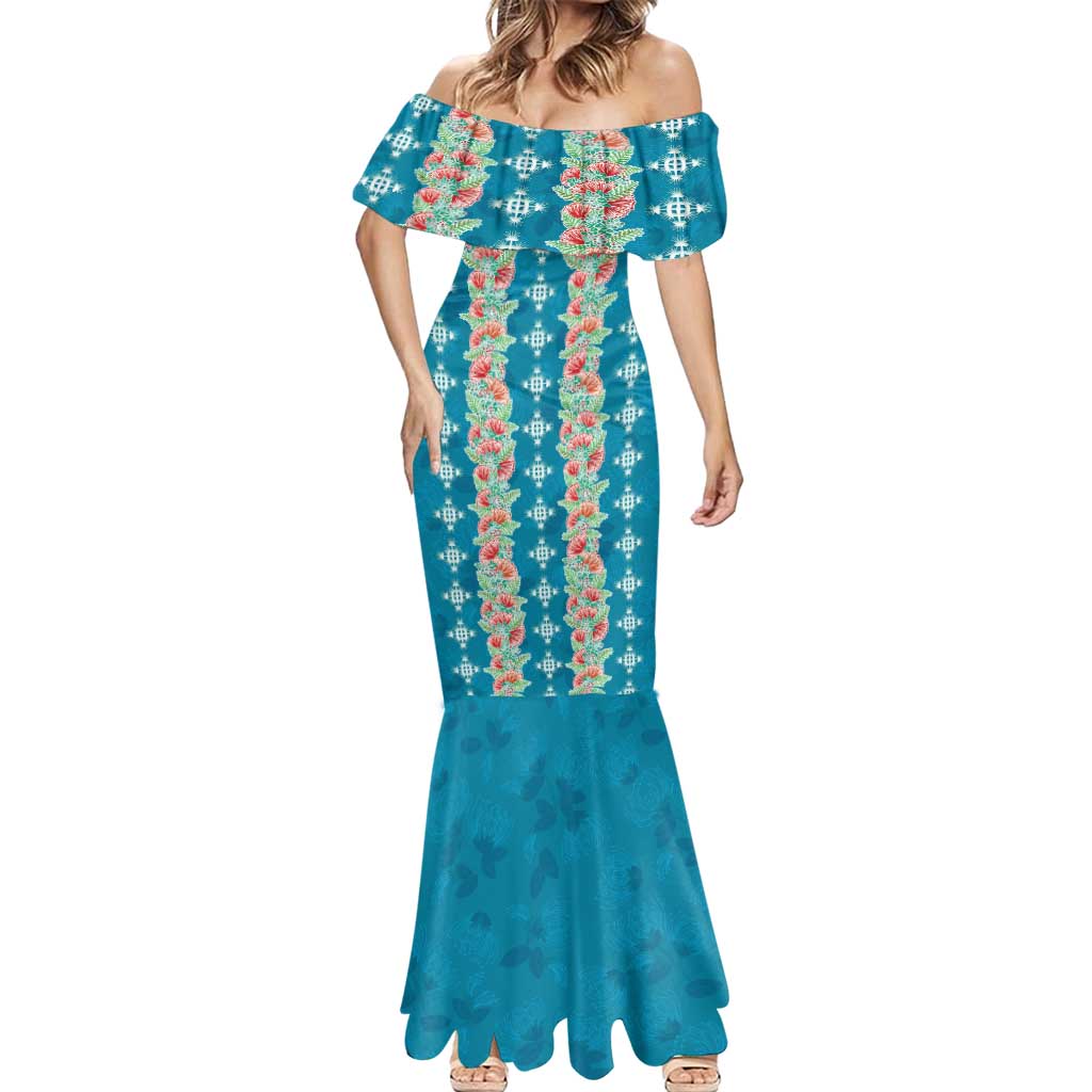 Hawaii Ohia Lehua Mermaid Dress Tropical Vibes Teal LT05 - Polynesian Pride