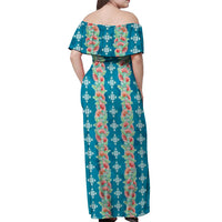 Hawaii Ohia Lehua Off Shoulder Maxi Dress Tropical Vibes Teal LT05 - Polynesian Pride