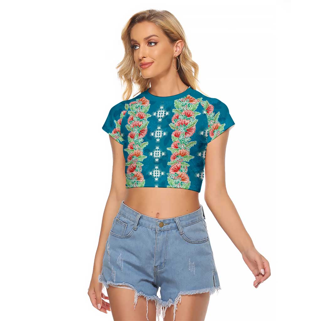 Hawaii Ohia Lehua Raglan Cropped T Shirt Tropical Vibes Teal