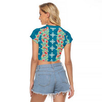 Hawaii Ohia Lehua Raglan Cropped T Shirt Tropical Vibes Teal
