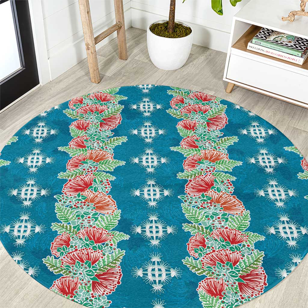 Hawaii Ohia Lehua Round Carpet Tropical Vibes Teal