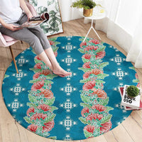 Hawaii Ohia Lehua Round Carpet Tropical Vibes Teal