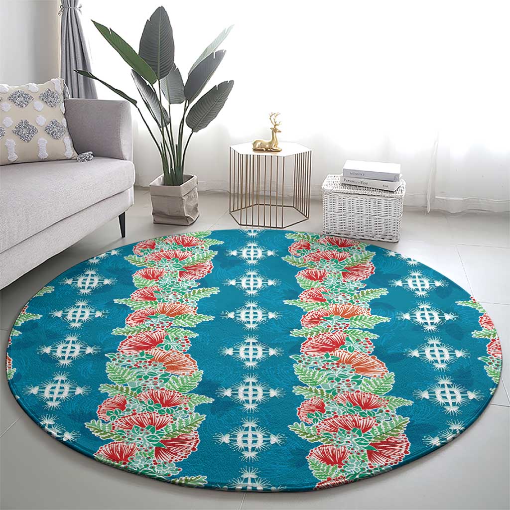 Hawaii Ohia Lehua Round Carpet Tropical Vibes Teal