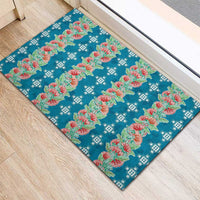 Hawaii Ohia Lehua Rubber Doormat Tropical Vibes Teal LT05 - Polynesian Pride